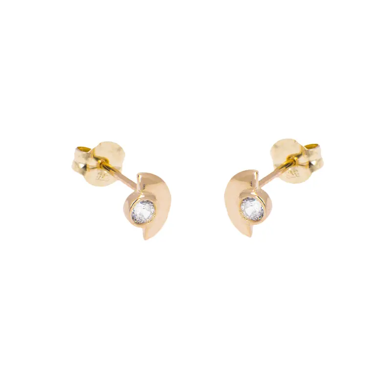 9ct Gold Clear CZ Minimal Semi Circle Stud Earrings 0
