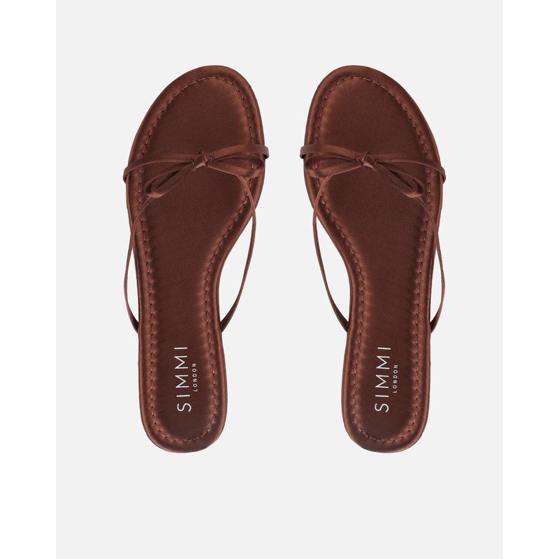 Char Chocolate Satin Bow Sandals 2