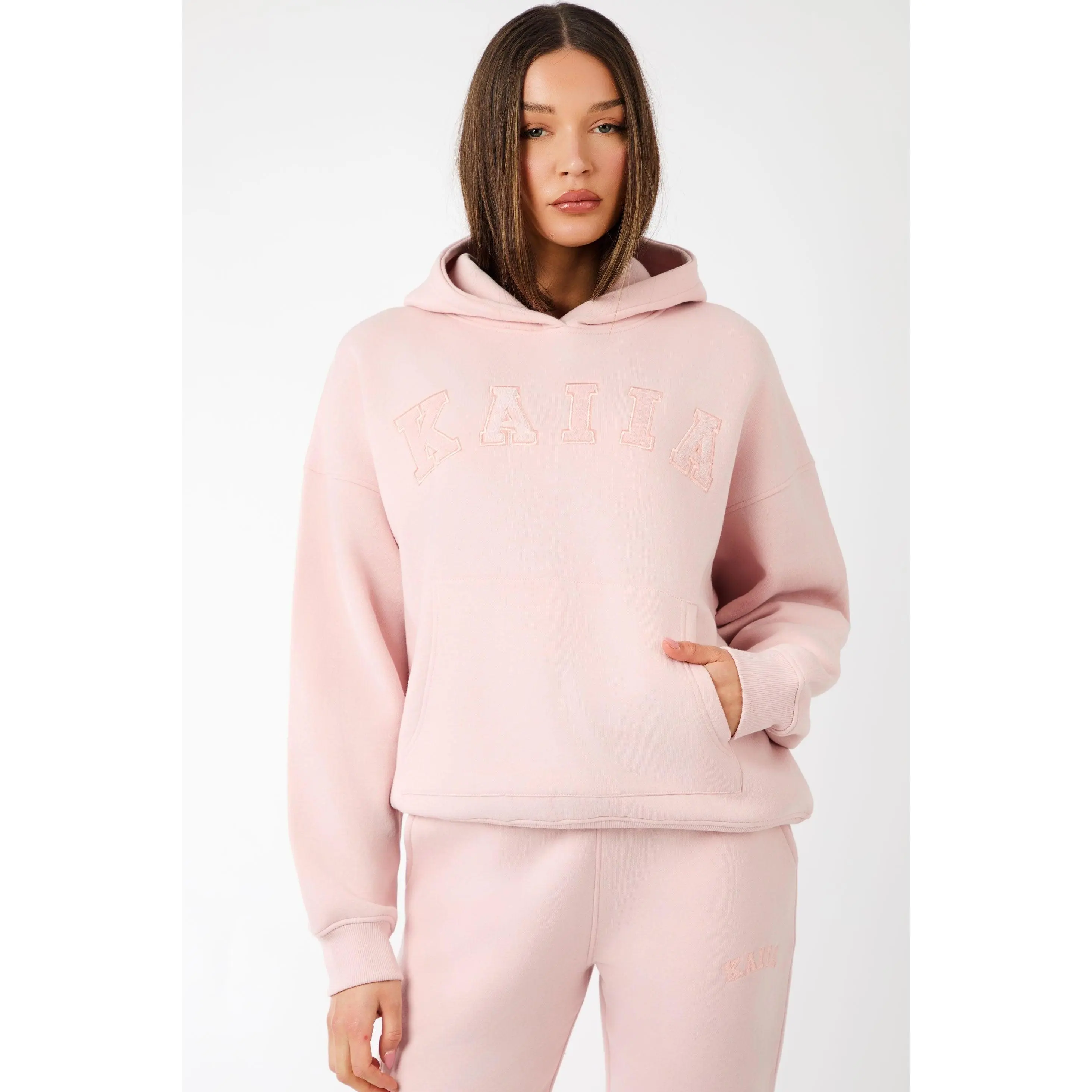 Kaiia Slogan Oversized Hoodie Dusty Pink