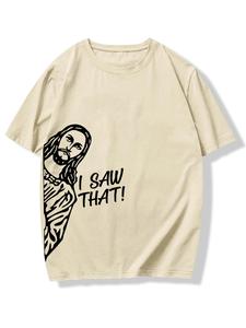 Men's Figure & Letter Print Round Neck Tee, Casual Regular Fit Short Sleeve Crew Neck T-shirt for Summer, Summer Clothes, Men's Top for Daily Wear