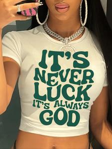 Women's Slogan Print Round Neck Crop Tee, Fashion Casual Classy Crew Neck Skinny T-shirt for Daily Holiday Vacation Outdoor Wear, Tee for Women, Ladies Clothes for All Seasons, Tops for Women, Womenswear, Graphic Tshirt