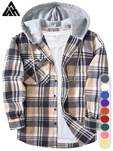 Men's Plaid Print Button Front Drawstring Hooded Shirt, Regular Fit Casual Long Sleeve Pocket Top, Men's Clothes for Daily Wear