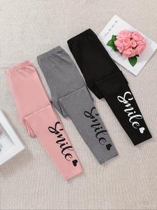 Girl's Letter Print Leggings, Casual Comfy Skinny Pants for Daily Wear, Kids Bottoms for Spring & Fall
