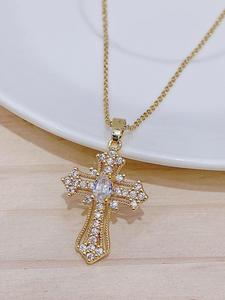 Rhinestone Cross Pendant Necklace For Women For Gift, Clavicle Chain Necklace, Fashion All-match Accessory, Exquisite Jewelry Gift