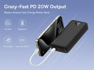 【Free Gift】Baseus Airpow Power Bank 20000mah 20W PD Fast Charging Portable Charger USB C Powerbank with Battery Display
