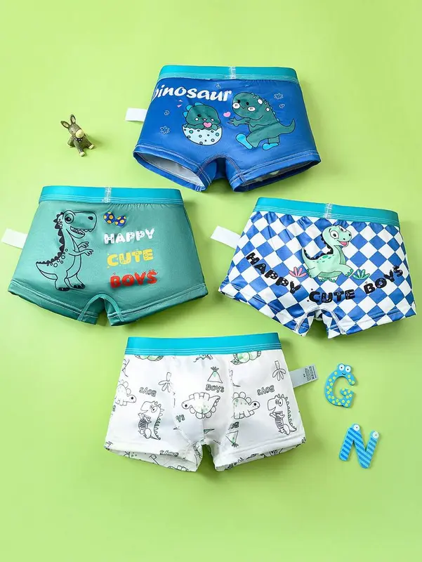 【Buy 1 with free gift】 4pcs/Set Young Boy Dinosaur Printed Briefs/Boxers, Stylish And Comfortable Underwear Suitable For All Seasons boys  underwear  kids 0