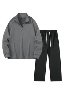 Men's Half Zip Sweatshirt & Pants Two-piece Set, Casual Long Sleeve Pullover & Trousers for Fall & Winter, Men's Clothes for Daily Wear