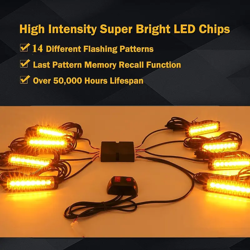 ROUTEKING 8x8LED Car Strobe Flashing Lights - Recovery Emergency Beacon Light, 14 Flashing Modes Beacons Warning Light, Universal for 12V-24V Car Vehicle Truck Caravan Camper (Amber) 2