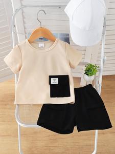 Baby Boy's Short Sleeve Tee & Shorts Two-piece Set, Casual Comfy Round Neck T-shirt & Shorts for Daily Wear, Infant Toddler Kids Summer Clothes