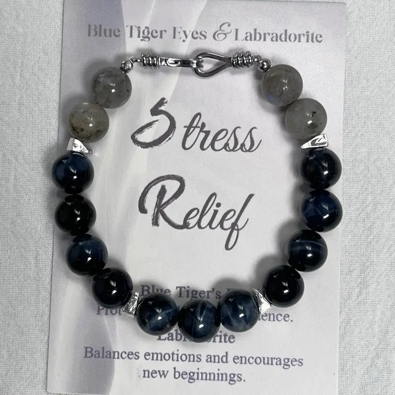 Blue Tiger Eye & Labradorite Stress Relief Bracelet for Men and Women 4