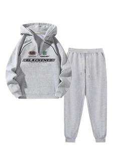 Men's Letter Print Drop Shoulder Hoodie & Pants Two-piece Set, Casual Fashion Cozy Breathable Two Piece Outfits for Daily Outdoor Wear, Men Clothes for Fall & Winter