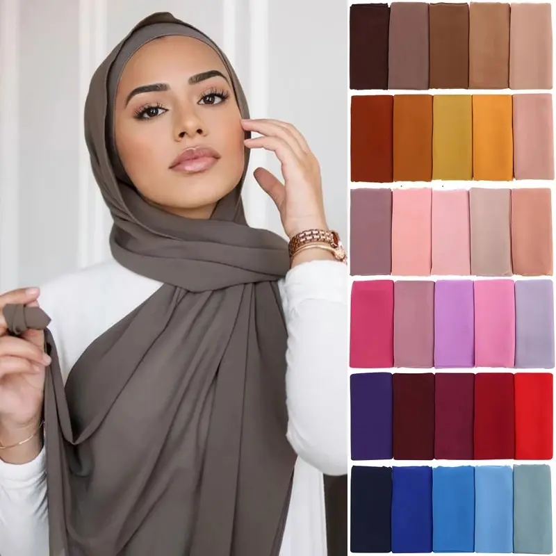 "Elegant Chiffon Hijab Scarf - 66 Colors - Lightweight & Breathable Muslim Head Wrap (180x70cm)"