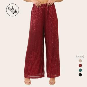 RELA RELA Wide Leg Elasticated Waistband Sparkle Sequin Trousers UK 6-16 Bottom Womenswear Casual Lady Party Pants
