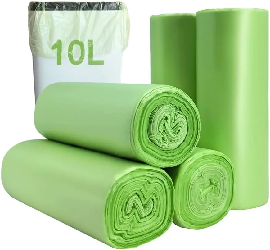 Small Biodegradable Bin Liners 100PCS for Kitchen Office, 10L Food Waste Bags Trash Bags, Compostable Caddy Liners, Recycling Rubbish Garbage Bags, Green, 45 x 50cm