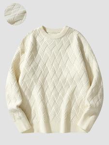 Men's Solid Textured Drop Shoulder Crew Neck Sweater Pullover, Regular Fit Casual Long Sleeve Round Neck Jumper for Fall & Winter, Fashion Men's Knitwear for Daily Wear