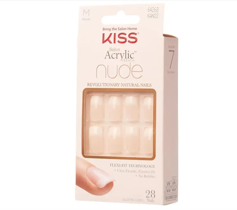 KISS Salon Acrylic French Nude Collection, Cashmere, Medium Length Nude Fake Nails, Includes False Nails, Nail Glue, Nail File, and Manicure Stick, 28 Count (Pack of 1) 1