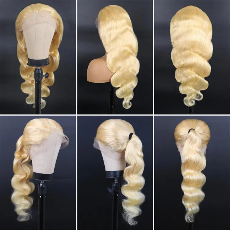 Blonde 360 Lace Front Wig Human Hiar Pre Plucked 613 Blonde Color Full Lace Wigs 100% Human Hair Brazilian Body Wave Frontal Wig 4