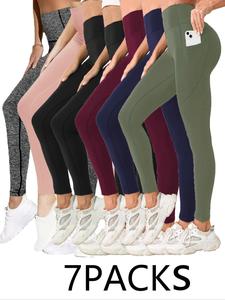 Women's Solid High Waist Pocket Sports Leggings, Casual Comfy Breathable Skinny Pants for Yoga Gym Workout Running, Ladies Sportswear for All Seasons, Fitness Clothes, Leggings Pockets, High Waisted Leggings, Stretchy Soft Leggings