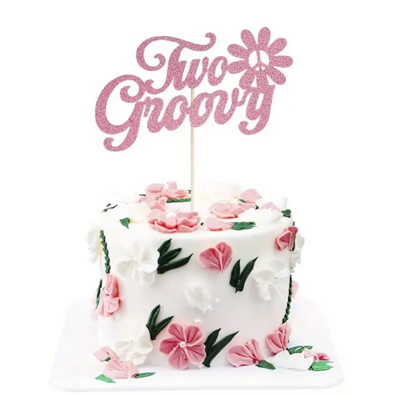 Groovy Happy Birthday Cake Topper - 2nd Birthday Cake Topper - Two Year Party Decorations - Bakeware