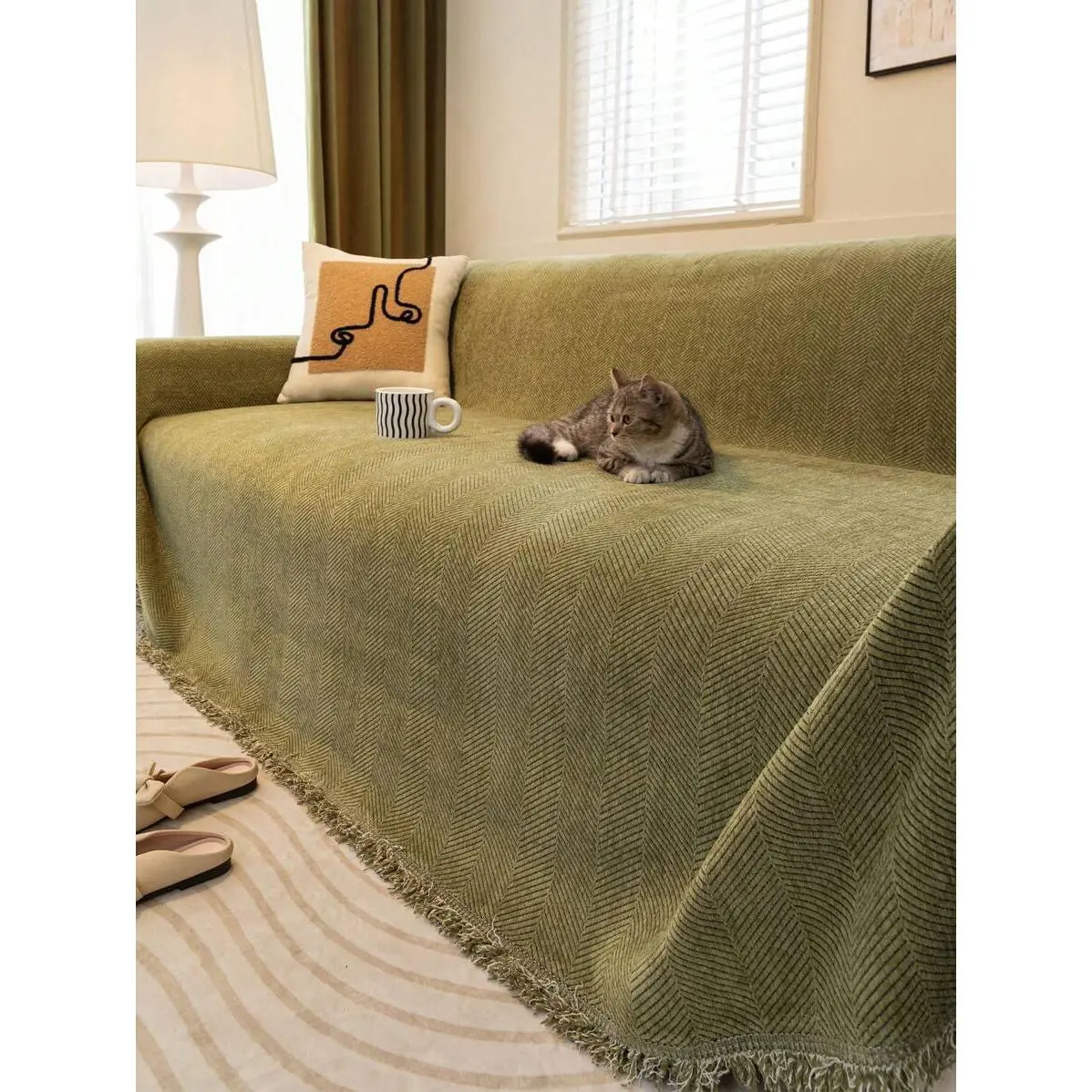 1pc Extra Wide & Large Dark Green Sofa Throw Blanket, Multi-Functional Sofa Cover, Pet Friendly, Machine Washable Furniture Protector For Bedroom, Office, Living Room, All Seasons