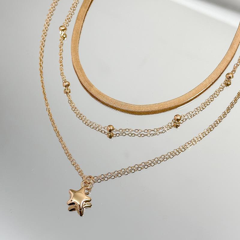 3Pcs Star Pendant Snake Chain Set - Minimalist Layered Necklaces for Women | Y2K Dainty Collarbone Jewelry | Gold Silver Aesthetic Photo Shoot Accessories 6