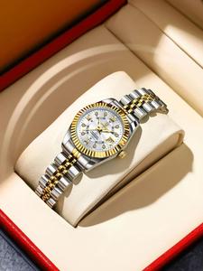 Women's Elegant Round Dial Analog Quartz Watch, Fashion Luminous Watch for Party, Daily Clothing Decor, Trendy Jewelry All-match & Exquisite Waterproof Watch for Birthday Gift with Box