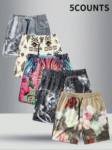 Men's Floral & Animal Print Shorts, Casual Comfy Breathable Shorts for Daily Wear, Mens Shorts for Summer