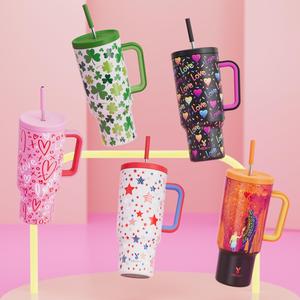 40oz Tumbler with Straw & Handle, 1 Count Portable Stainless Steel Leak-proof Vacuum Flask Water Cup with Lid, Mum Tumbler, Drinking Cup for Home & Office, Office Gadgets, Travel Accessories