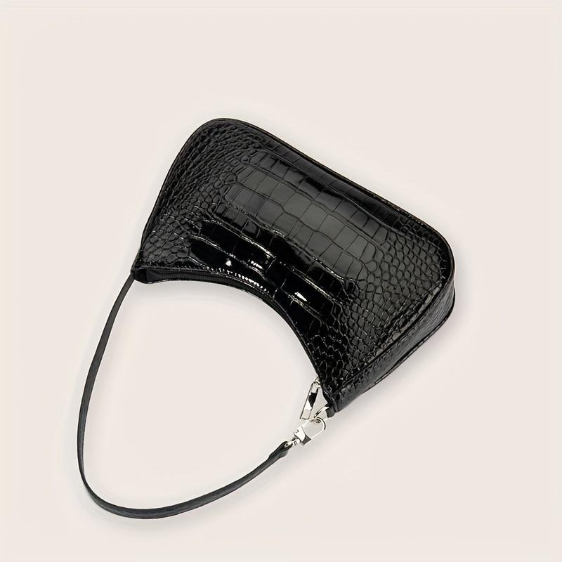 White Crocodile Pattern Women's Shoulder Bag - Stylish Synthetic Leather Baguette with Zipper Closure, Polyester Lining, and Detachable Strap for Everyday Use 3