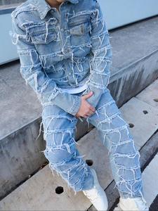 Men's Solid Color Ripped Jacket, Casual Fashion Button Front Jacket for Daily Wear, Men's Clothing for All Seasons