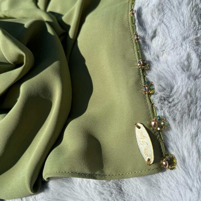 Olive colour crystal beaded hijab 6
