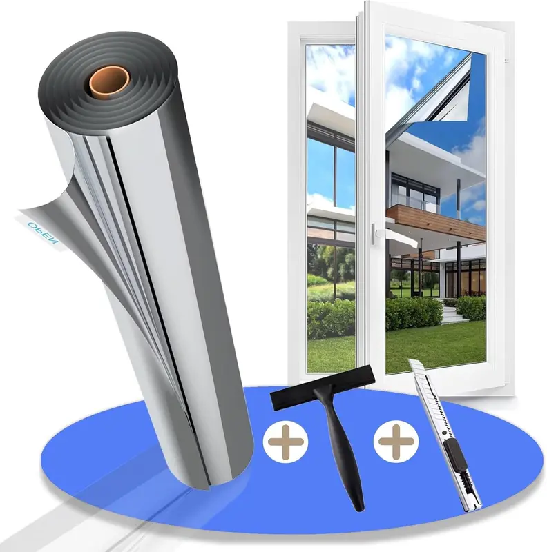 Window Film Privacy One Way Clear Heat Reflective UV Window Tint Mirror Film for Glass Windows Sun Blocker See Out Not in for Home Office Silver 44.5x200cm 0