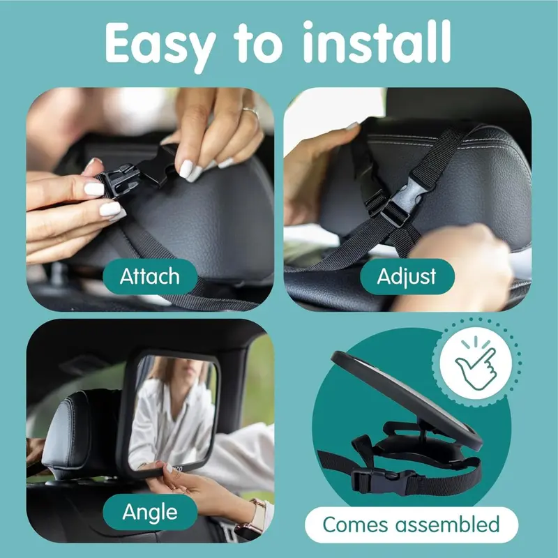 Baby Car Mirror for Back Seat – Shatterproof Rear View Mirror for Infant Safety – Adjustable Wide Angle View for Rear Facing Car Seats – Crash-Tested Newborn Essentials – Easy Installation for Babies, Toddlers, Kids, and Pet Monitoring, Baby Essentials 6