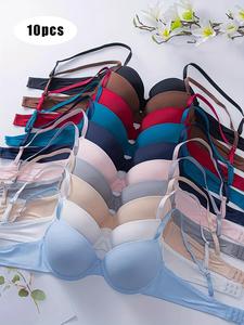 Women's Solid Adjustable Strap Underwire Bra, Casual Elegant Comfy Breathable Push Up Bra for Daily Wear, Women's Lingerie Clothing for All Seasons, Minimalist Womenswear, Casual Comfy Bras