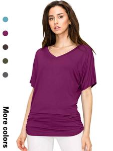 Women's Plain Curved Hem Batwing Sleeve Tee, Casual Short Sleeve Round Neck T-shirt for Daily Wear, Ladies Clothes for All Seasons