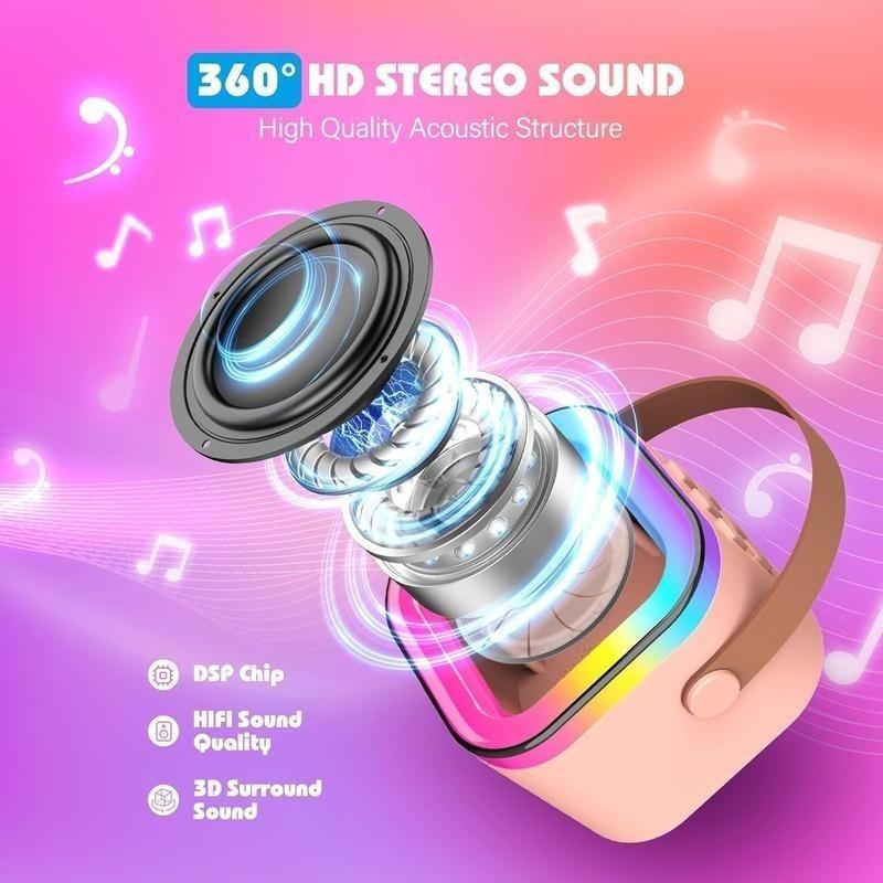 Bluetooth K12 Karaoke with RGB lights Machine Portable 5.3 PA Speaker System with 2 Wireless Microphones Home Family Singing Children's Gifts bone  conduction  earphones true wireless induction  speaker mini  speaker  magnet karaoke  machine 3