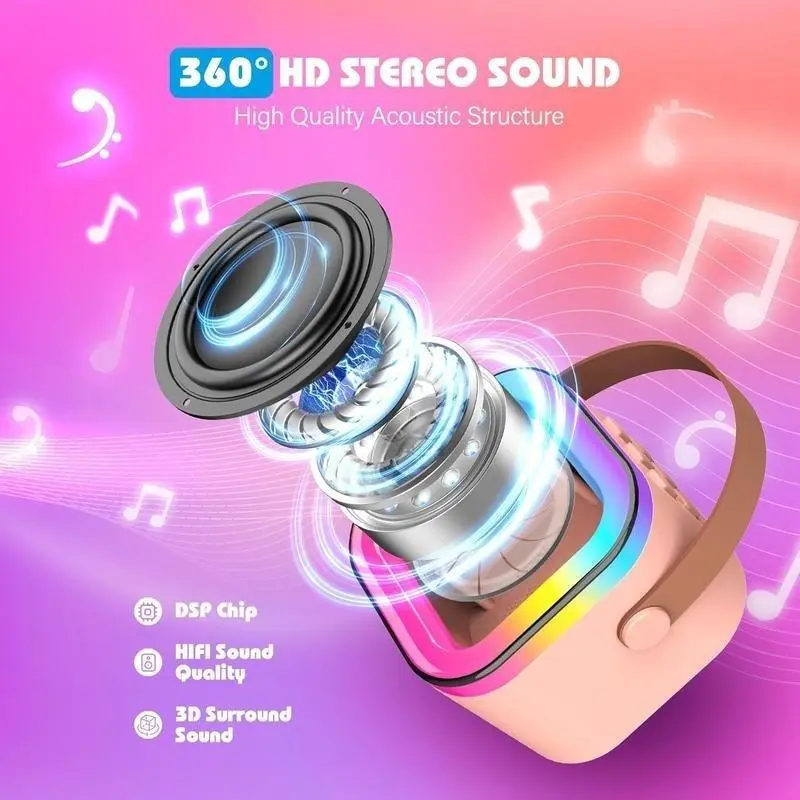 Bluetooth K12 Karaoke with RGB lights Machine Portable 5.3 PA Speaker System with 2 Wireless Microphones Home Family Singing Children's Gifts bone  conduction  earphones true wireless induction  speaker mini  speaker  magnet karaoke  machine 3