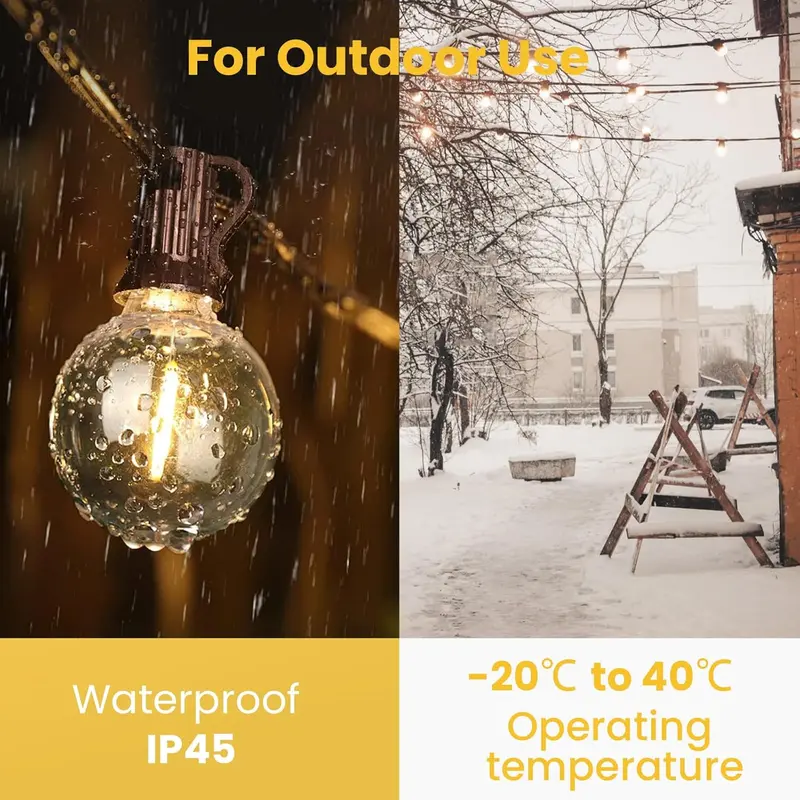 String Lights Remote Controlled, 200FT/60M Festoon Lights Outdoor Waterproof IP45, 100+4 Shatterproof G40 Bulbs, 2500K Warm White for Garden, Yard, Wedding, Patio, Terrace, Party 4