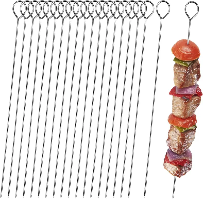 30cm Kebab Skewers Stainless Steel, 20pcs Metal BBQ Kebab Grill Skewers Sticks Reusable Long Metal Chicken Barbecue Skewer for Fruit Meat BBQ Kabob 0