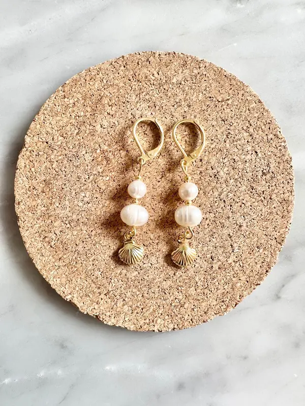 Gold Vermeil Pearl & Shell Drop Earrings 2