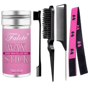 Heatless Hair Styling Tool Set, Home Hair Kit, 1 Set Including Hair Wax Stick & Hair Brush & Hair Tie, Professional Hair Styling Tool for Home & Salon Use