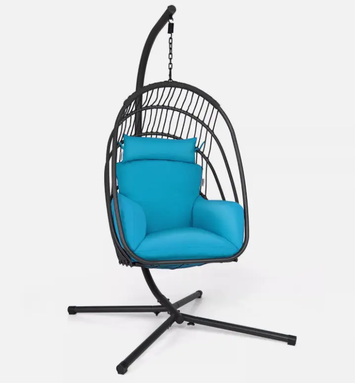 Folding Swing Egg Chair Hanging Chair Swing Basket Chair w/ Stand Cushion Pillow 6