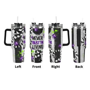 40oz Stainless Steel Tumbler, 1 Count Letters Pattern Portable Vacuum Flask, Drinking Cup for Hot & Cold Drinks, Gift for Friend, Relative, Portable Insulated Containers, Drinkware Bottles