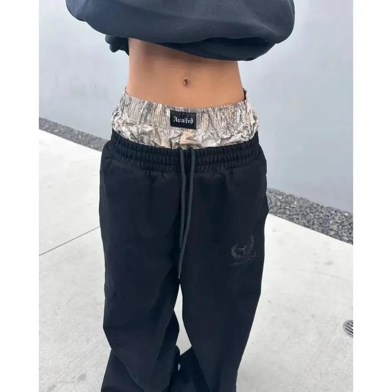 Y2K pants vintage Harajuku double Embroidered waist Sweatpants Men Wome Hip Hop Casual High waisted Wide Leg Pants Streetwear 4