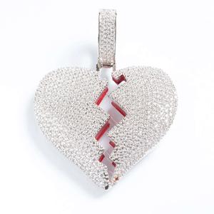 Iced Out Broken Heart Pendant - White Gold
