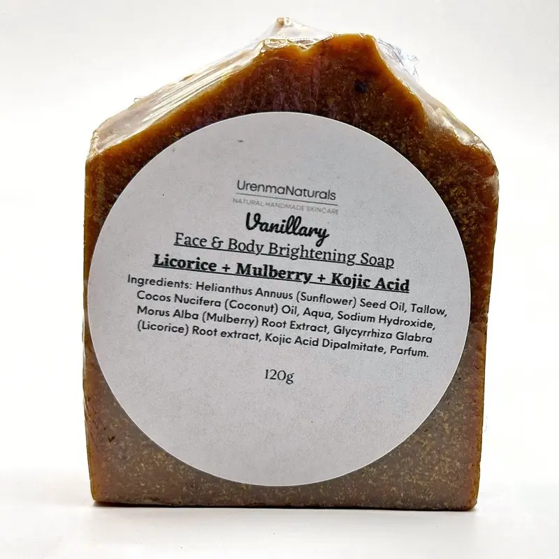 Vanillary Face & Body Brightening Soap with Licorice, Mulberry extract & Kojic Acid - Natural Handmade Soap for Hyperpigmentation Reduction - Comfort, Facial, Rosacea, Watermelon