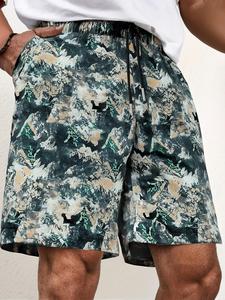 Men's Plain Print Drawstring Waist Shorts, Loose Casual Comfy Beach Shorts for Summer, Men's Bottoms for Daily Wear