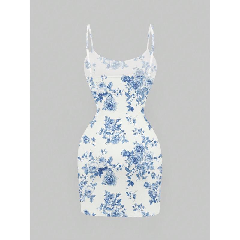 MOD Casual Minimalist All-Over Blue And White Floral Print Sleeveless Women Mini Dress,Vacation Outfits Woman,Boho,Cruise Outfits Women Sexy,Hawaiian Clothes For Women,Country Outfits Women,Summer Dress,Pastel Dresses For Women 1
