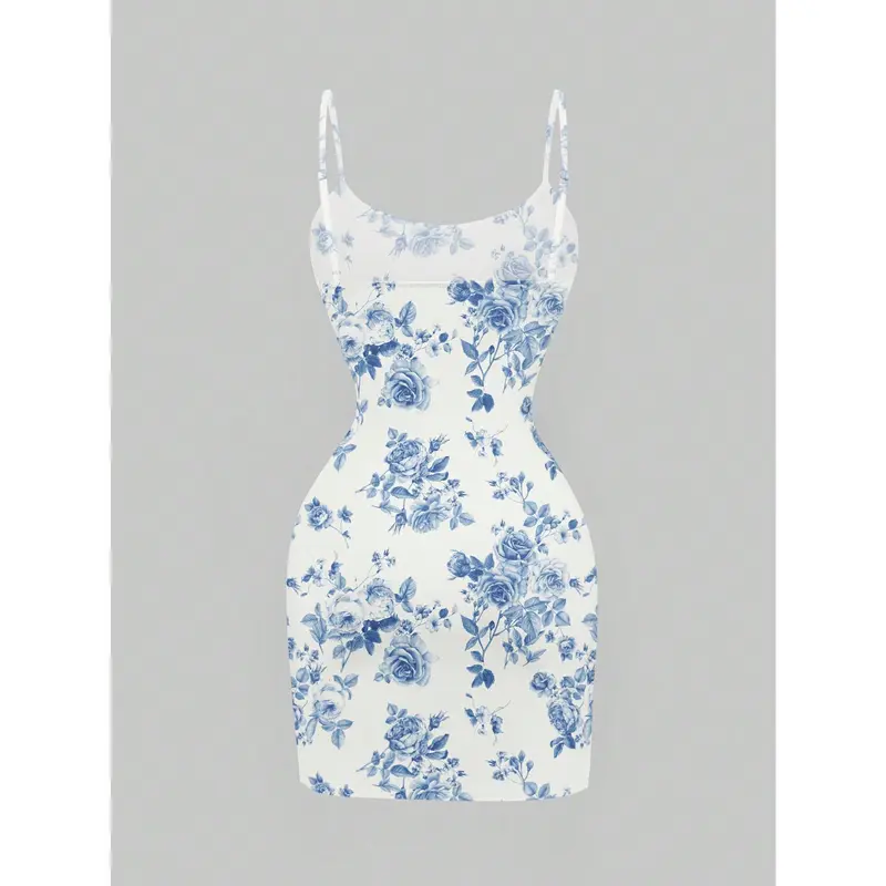 MOD Casual Minimalist All-Over Blue And White Floral Print Sleeveless Women Mini Dress,Vacation Outfits Woman,Boho,Cruise Outfits Women Sexy,Hawaiian Clothes For Women,Country Outfits Women,Summer Dress,Pastel Dresses For Women 1