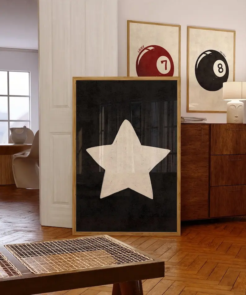 Retro Hand Drawn Star Wall Art, Trendy Aesthetic Decor